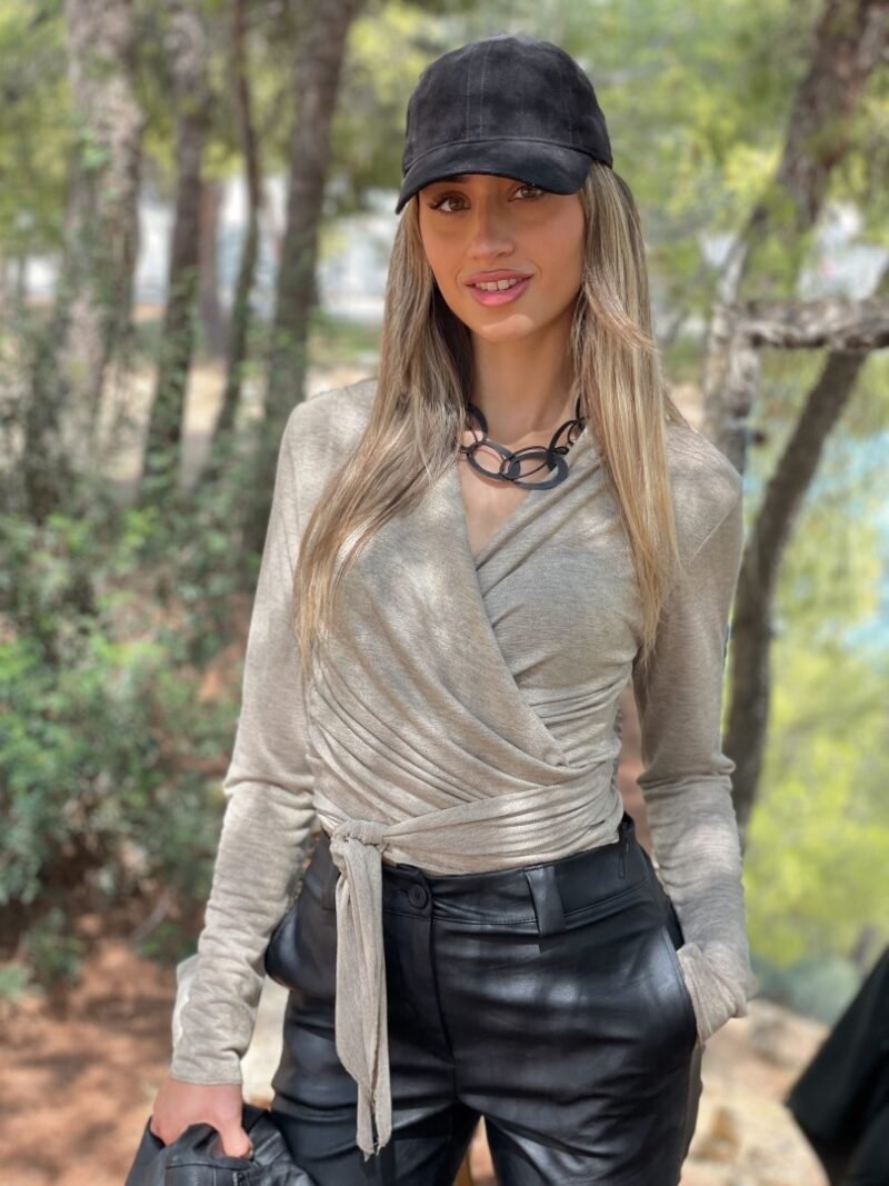 PRIVE-Μπλούζα δετή με lurex (59%Visc. - 38%Met. - 3%EA)