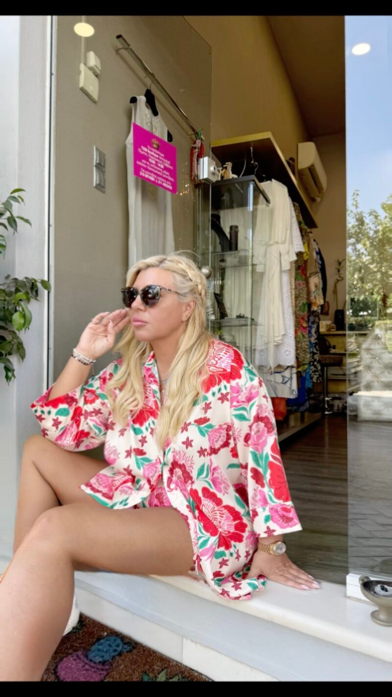 Σετ πουκαμίσα & σορτς με floral print σε φούξια και πράσινες αποχρώσεις