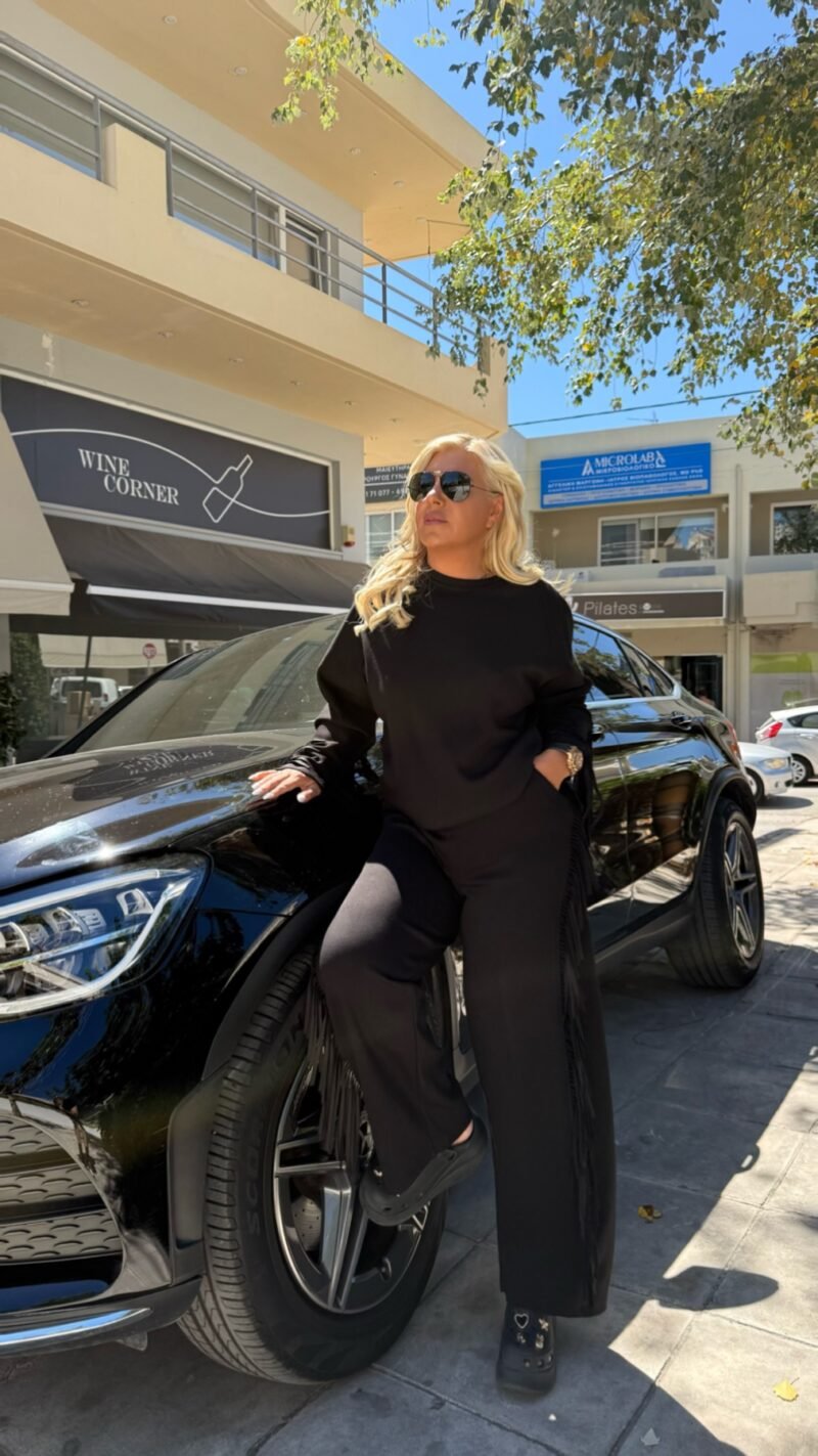 Μαύρο Σετ με Φαρδύ Παντελόνι