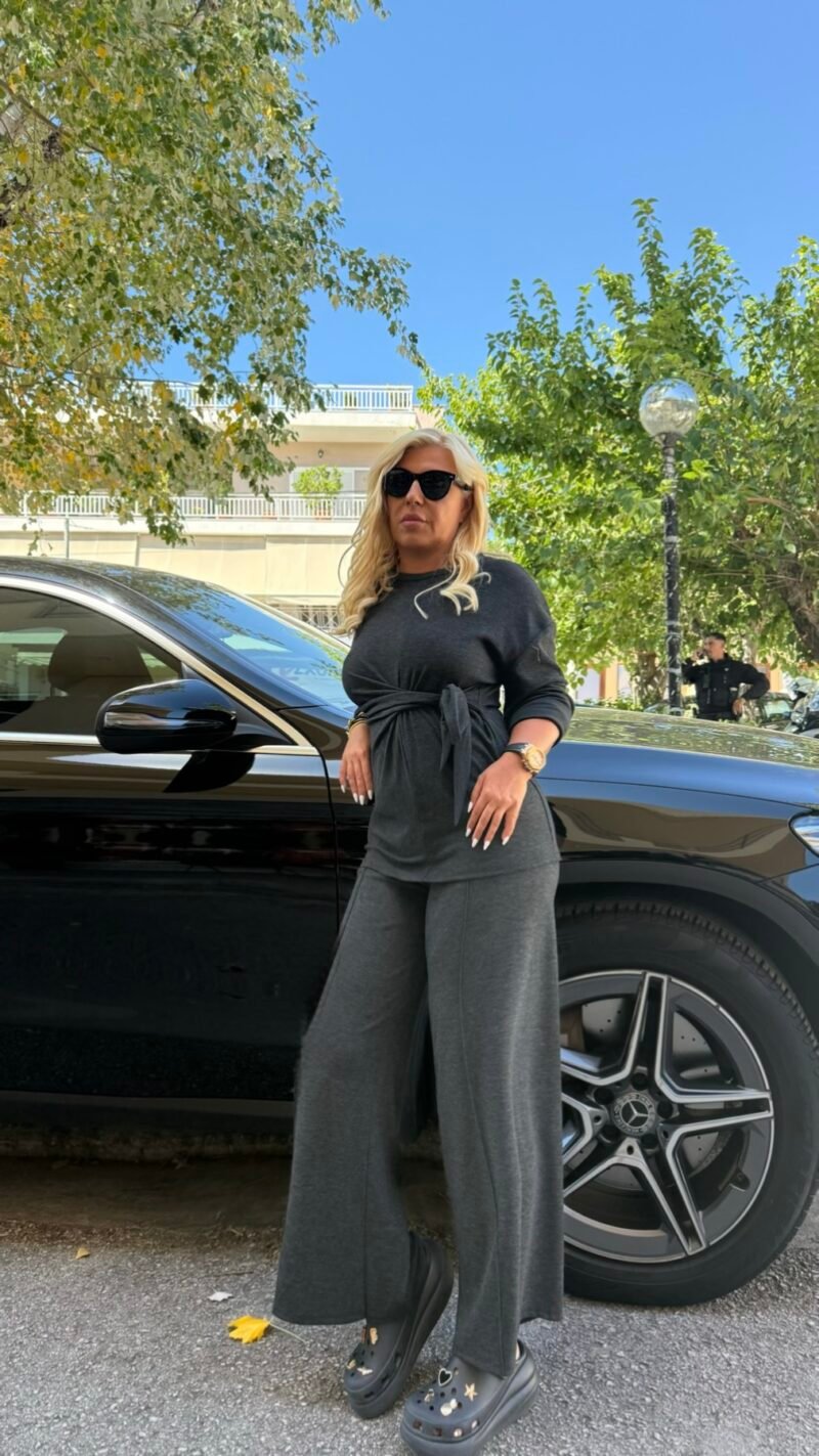 Σετ με Μπλούζα Δέσιμο στη Μέση & Φαρδύ Παντελόνι