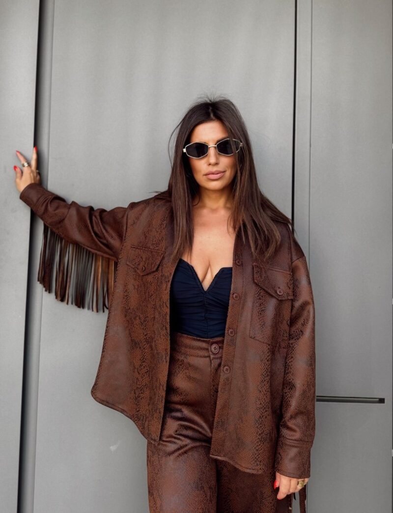 Πουκάμισο δερματίνη snake print με κρόσσια