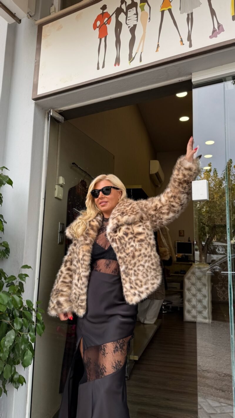 Κοντό Παλτό από Γούνα με Leopard Print