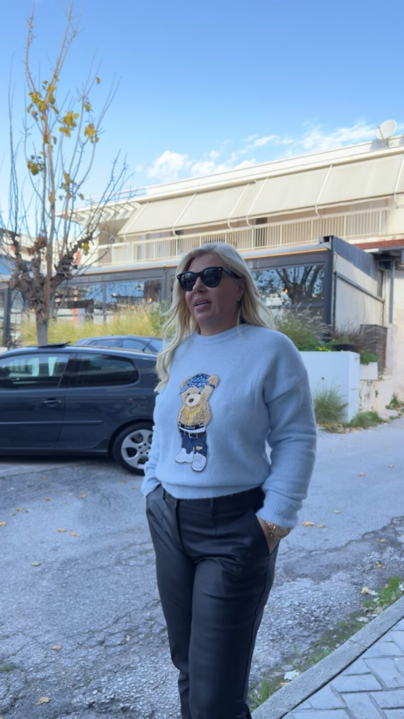 Πλεκτό Πουλόβερ Teddy με Κέντημα