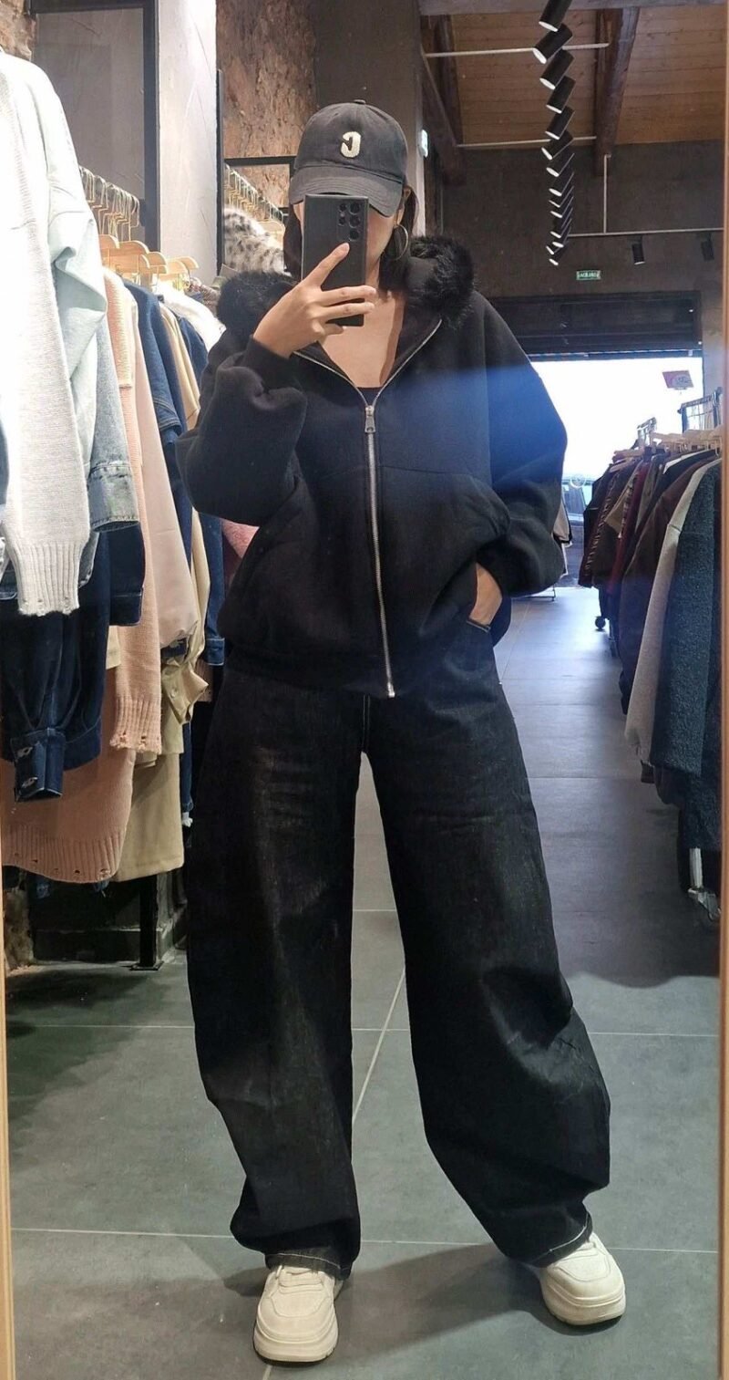 Φούτερ Ζακέτα με Fur Κουκούλα